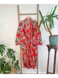 Pure Cotton Indian Blockprint House Robe Summer Dressing Kimono Gown Coverup/Comfy Maternity Royal Red Leopard Jungle Giraffe Animal Party