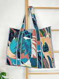 Quilted Velvet Cotton Reversible Oversize Tote Bag |  Abstract Art