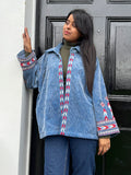 Velvet Corduroy Jacket with Intricate Thread Embroidery Navy blue