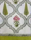 Stunning block-printed curtains on a crisp white cotton base with floral and green palm