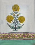 Stunning block-printed curtains on a crisp white cotton base with Yellow marigold