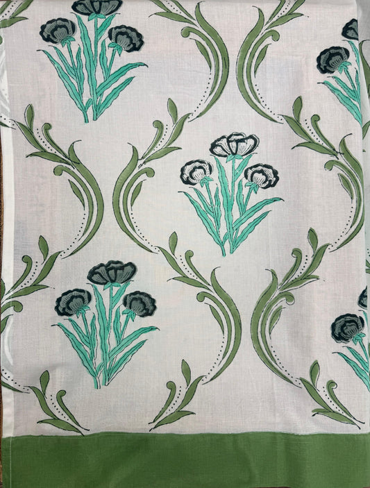 Stunning block-printed curtains on a crisp white cotton base with Big Floral Motif