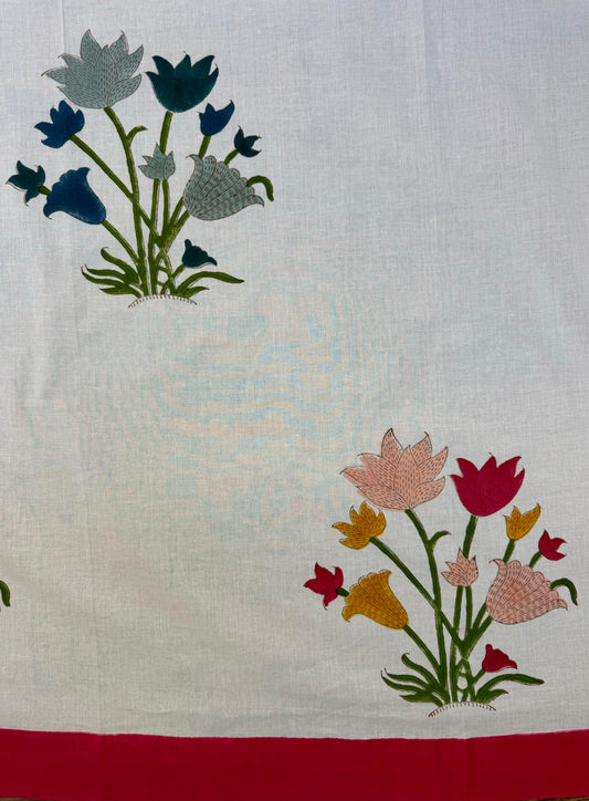 Stunning block-printed curtains on a crisp white cotton base with multi floral colour