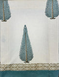 Stunning block-printed curtains on a crisp white cotton base with  blue palm