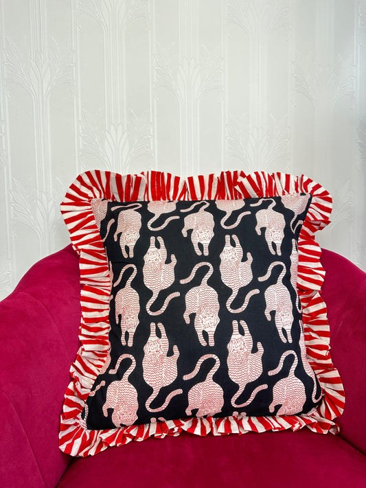 Cotton Cushion Cover :   black  with  red tiger