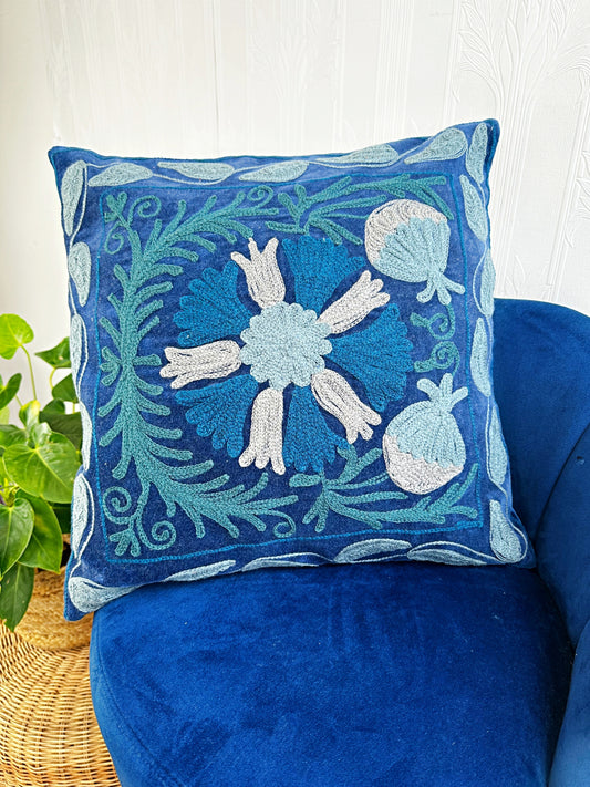 Suzani Velvet Cushion Cover blue