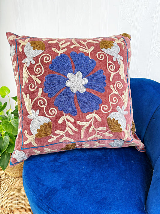 Suzani Velvet Cushion Cover brick rust