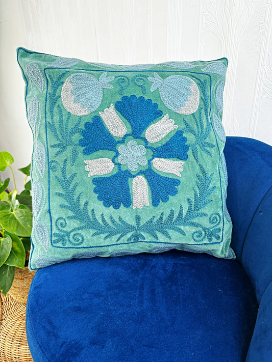 Suzani Velvet Cushion Cover green