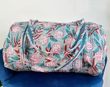SoftStyle Quilted Cotton Duffle Bag with Dual Side Pockets Pink flowers