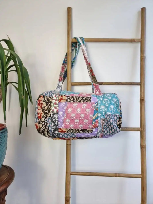 SoftStyle Quilted Cotton Duffle Bag with Dual Side Pockets Patchwork