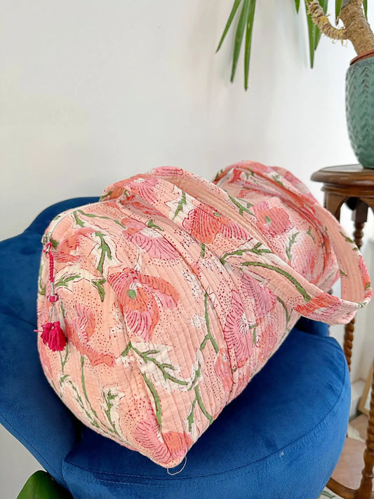 SoftStyle Quilted Cotton Duffle Bag with Dual Side Pockets Popular peach