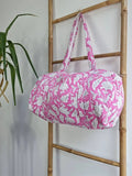 SoftStyle Quilted Cotton Duffle Bag with Dual Side Pockets Pink with white flowers