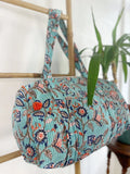 SoftStyle Quilted Cotton Duffle Bag with Dual Side Pockets Elegant sea blue
