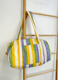 SoftStyle Quilted Cotton Duffle Bag with Dual Side Pockets Yellow blue stripe