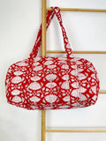 SoftStyle Quilted Cotton Duffle Bag with Dual Side Pockets Red with white
