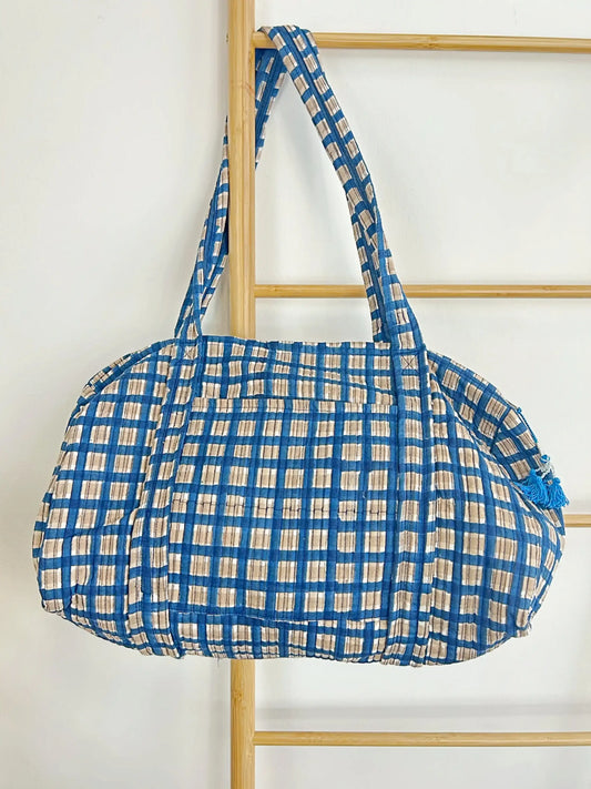 SoftStyle Quilted Cotton Duffle Bag with Dual Side Pockets Blue beige