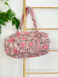 SoftStyle Quilted Cotton Duffle Bag with Dual Side Pockets Baby pink flora