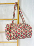 SoftStyle Quilted Cotton Duffle Bag with Dual Side Pockets Cream with pink