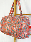 SoftStyle Quilted Cotton Duffle Bag with Dual Side Pockets Peach Floral Eco