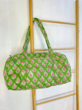 SoftStyle Quilted Cotton Duffle Bag with Dual Side Pockets Green Pink Floral