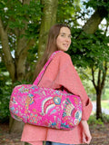 SoftStyle Quilted Cotton Duffle Bag with Dual Side Pockets Hot Pink