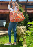 Quilted Patchwork Duffle Tote Shoulder Orange Bag Cotton