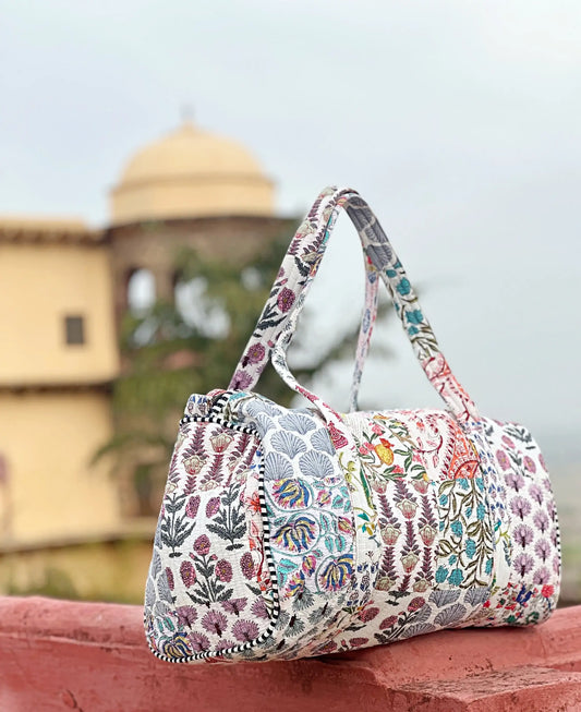 Quilted Patchwork Duffle Tote Shoulder White Bag Cotton