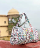 Quilted Patchwork Duffle Tote Shoulder White Bag Cotton