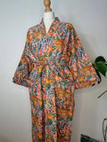 Pure Cotton Indian Block printed House Robe Summer Kimono | Floral Beach Coverup/Comfy Maternity Peach Animal Safari Jungle Zebra Tiger
