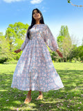 Elegant Block print Midi Dress stitched to be your next comfy dress this Summer in Blue Red floral