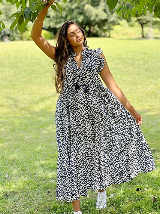 Elegant Cotton Dress  Black White