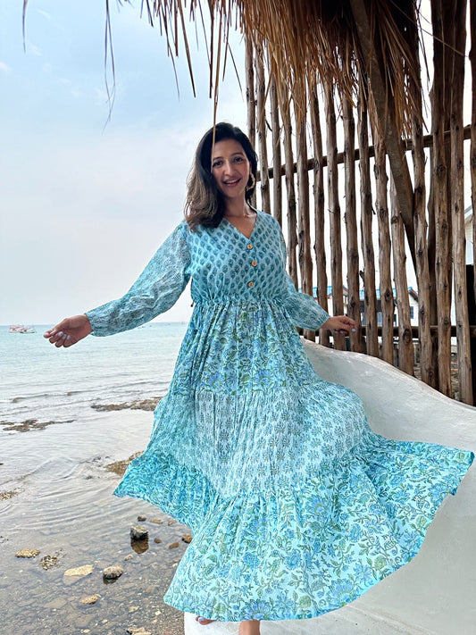 Elegant Cotton DressOcean Blue Turquoise