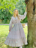 Elegant Cotton Dress Grey Aqua Blue Pink Hue