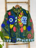 Velvet Suzani Artisan Hand Embroidered Short Jacket | Autumn Winter Boho  | Luxury Special Gift | Love Olive