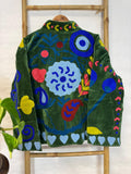 Velvet Suzani Artisan Hand Embroidered Short Jacket | Autumn Winter Boho  | Luxury Special Gift | Love Olive