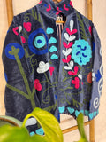 Velvet Suzani Artisan Hand Embroidered Short Jacket | Autumn Winter Boho  | Luxury Special Gift | Love Navy