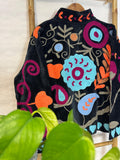 Velvet Suzani Artisan Hand Embroidered Short Jacket | Autumn Winter Boho  | Luxury Special Gift | Love Black