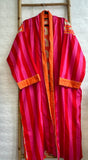 Pure Cotton Handprinted House Robe Tropical Kimono - Chunky Stripe Quirky Cheetah Beach Coverup/Comfy Maternity | Pink Orange Hue