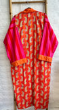 Pure Cotton Handprinted House Robe Tropical Kimono - Chunky Stripe Quirky Cheetah Beach Coverup/Comfy Maternity | Pink Orange Hue
