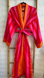 Pure Cotton Handprinted House Robe Tropical Kimono - Chunky Stripe Quirky Cheetah Beach Coverup/Comfy Maternity | Pink Orange Hue