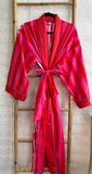 Pure Cotton Handprinted House Robe Tropical Kimono - Chunky Stripe Quirky  Beach Coverup/Comfy Maternity | Pink Red Hue