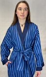 Pure Cotton Handprinted House Robe Tropical Kimono - Chunky Stripe Quirky  Beach Coverup/Comfy Maternity | Blue Pink Floral
