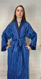 Pure Cotton Handprinted House Robe Tropical Kimono - Chunky Stripe Quirky  Beach Coverup/Comfy Maternity | Blue Pink Floral