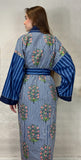 Pure Cotton Handprinted House Robe Tropical Kimono - Chunky Stripe Quirky  Beach Coverup/Comfy Maternity | Blue Pink Floral