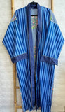 Pure Cotton Handprinted House Robe Tropical Kimono - Chunky Stripe Quirky  Beach Coverup/Comfy Maternity | Blue Pink Floral