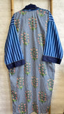 Pure Cotton Handprinted House Robe Tropical Kimono - Chunky Stripe Quirky  Beach Coverup/Comfy Maternity | Blue Pink Floral