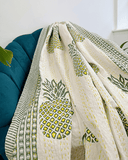 High Quality Hand dyed Shibori Kantha Throws in 100% Cotton-Indian Blankets Summer White Green Pineapple Stripe