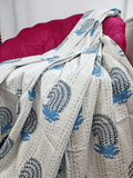 High Quality Hand dyed Shibori Kantha Throws in 100% Cotton-Cotton Kantha Stitch Patchwork Reversible King Bed Sofa Throw