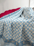 High Quality Hand dyed Shibori Kantha Throws in 100% Cotton-White Blue Pop Shell Stripe