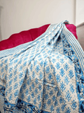 High Quality Hand dyed Shibori Kantha Throws in 100% Cotton-White Sky Blue Motif Stripe